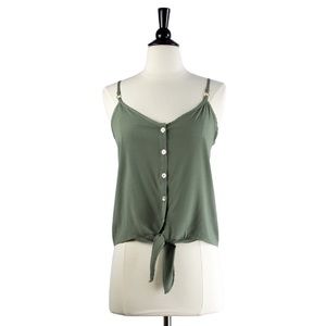 Dark Sage Green Button Tie Front Cami